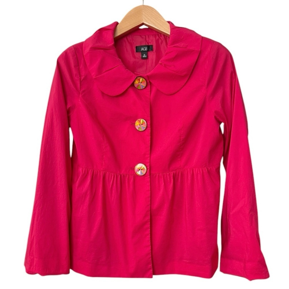 AGB Pink Babydoll Button Up Lightweight Coat Jacket Peter Pan Collar Size 12